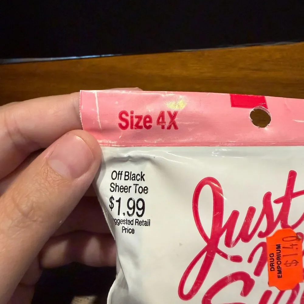 Vintage Just My Size by L'eggs Pantyhose Off Black Sheer Toe Size 4X NIP NOS